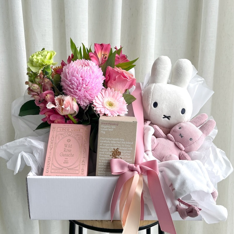 new born baby and mum flower gift hamper