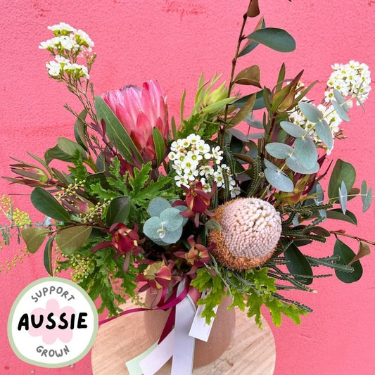 Seasonal native foliage and flowers for a Christmas wreath workshop at Flowers Alley, Cheltenham