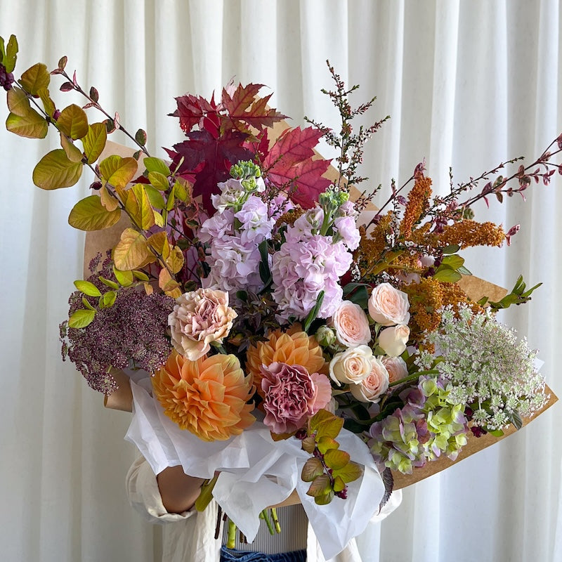 Autumn Harvest flower bouquet featuring dahlias and roses for Melbourne flower delivery