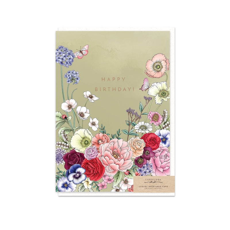 Typoflora floral greeting card, alternate design