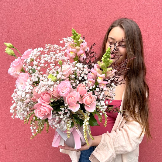 cherry blossom inspired pink flowers arrangement