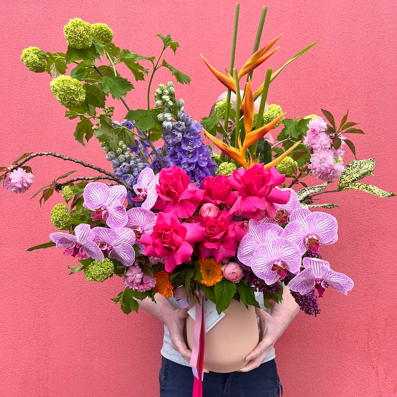 Glamorous Blooms colourful flower arrangement, alternate view