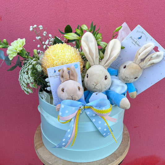 My Peter Rabbit Baby Bundle with new baby flowers