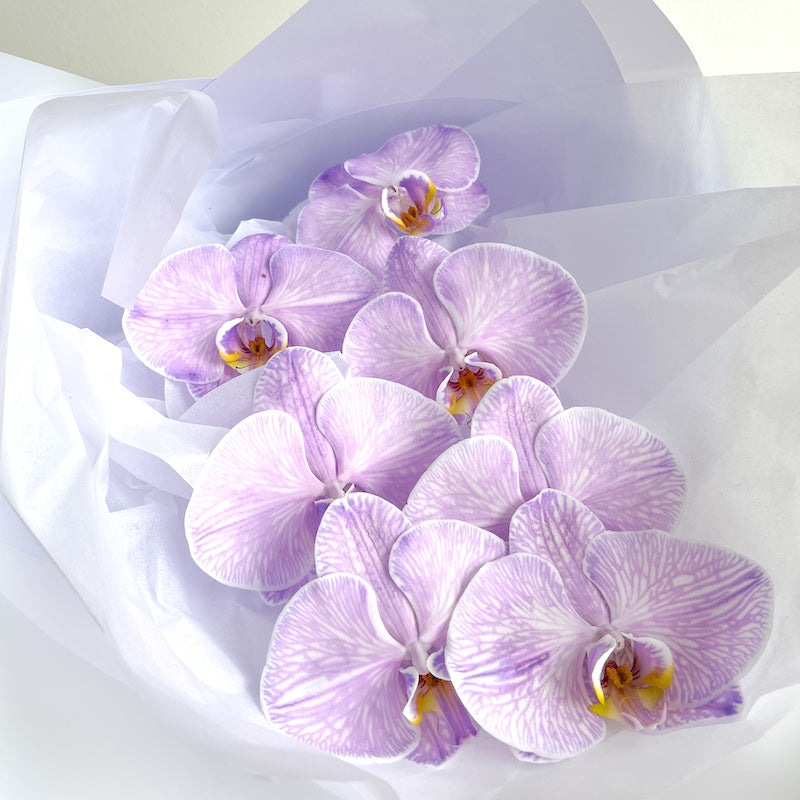purple phalaenopsis stem wrap flower bouquet delivery in melbourne