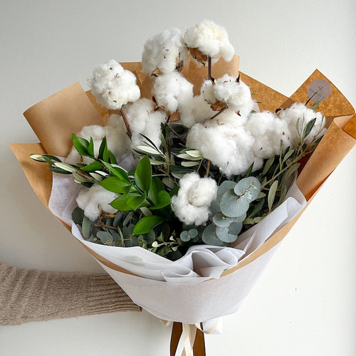 natural dried cotton flower bouquet in melbourne